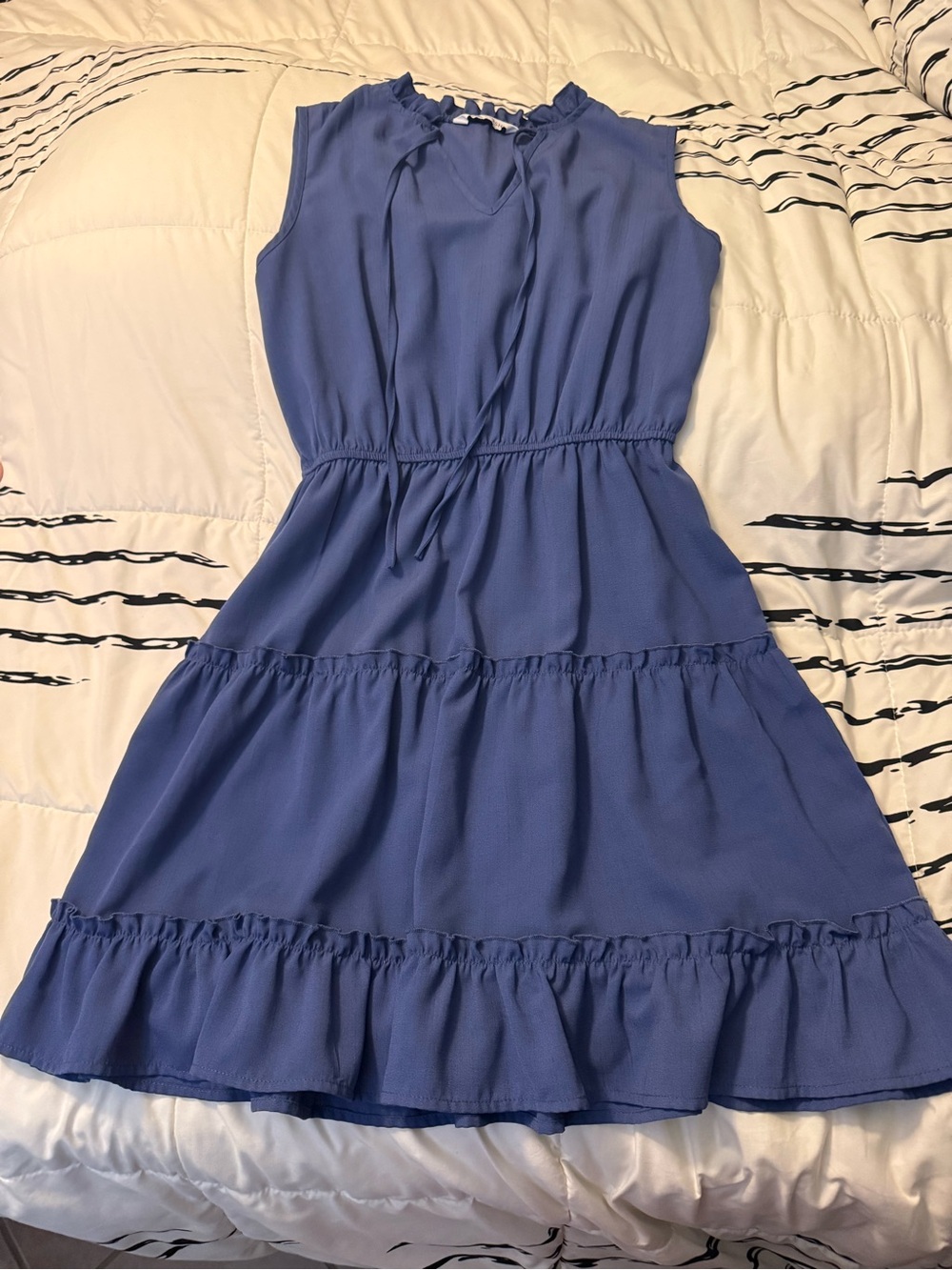 Sleeveless Tiered Womens Dress with Tie Neck in Periwinkle Blue
